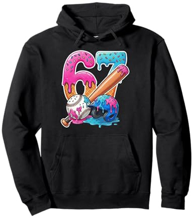 Baseball Ice Cream Drip 67 Helmet Bats Boys Sports Game Day Pullover Hoodie