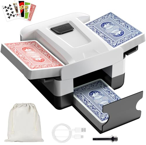 Barajador de Cartas Automático, Mezclador de Cartas Eléctrico, Mezclador de Tarjetas Recargable para 1-2 Barajas, Card shuffler Silencioso para Póker, UNO, Blackjack, Skip-BO, Bridge (Negro)