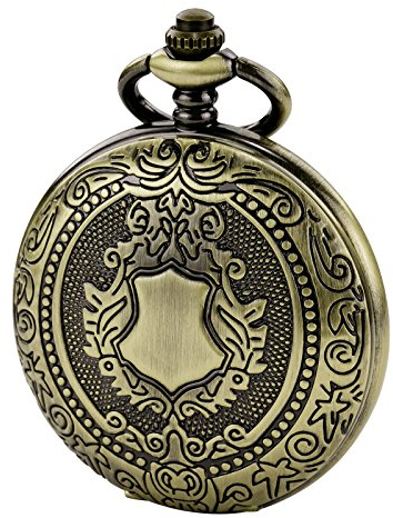 TREEWETO Herren Taschenuhr mit Kette Analog Handaufzug Skelett Römische Ziffern Bronze