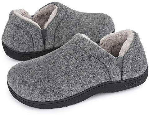 LongBay Men's Slippers Memory Foam House Shoes Winter, Light Grey 8/9 UK