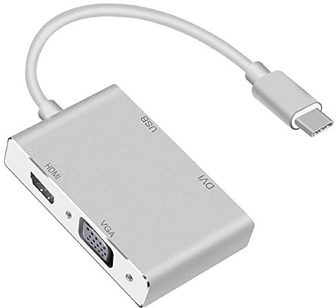 YMY USB C to VGA HDMI DVI USB3.0 Adapter, 4 in 1 USB3.1 Type-C Hub Male to Female Multi-Display Video Converter for Mac Pro, MacBook Air, iPad Pro, XPS, and More