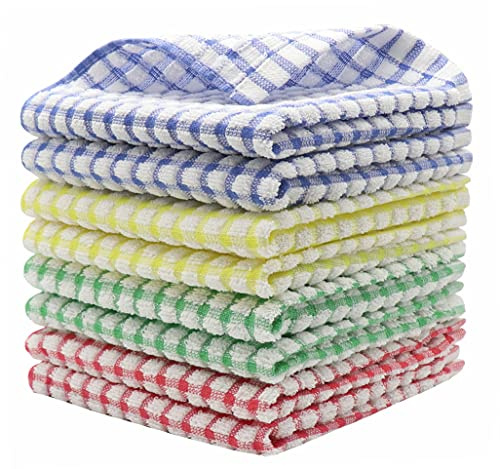 HFGBLG Cotton Cleaning Rags Terry Dish Cloths for Washing Dishes, Set of 8 Dish Rags for Cleaning, Light and Soft Dish Towels for Kitchen Drying Dishes, 11.8 Inch x 11.8 Inch (Mix Color)