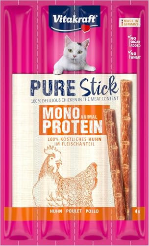 Vitakraft Pure Stick, Katzen Leckerli, fleischiger Stick, mit Huhn, einzelne Sticks, auch für ernährungssensible Katzen, ohne Zusatz von Zucker (1x 20g)