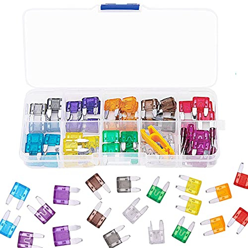 Mini Fuses, Blade Assorted Car Fuses Assorted Auto Car Replacement Kit 2A - 40A with 1 Storage Case and 1 Clip