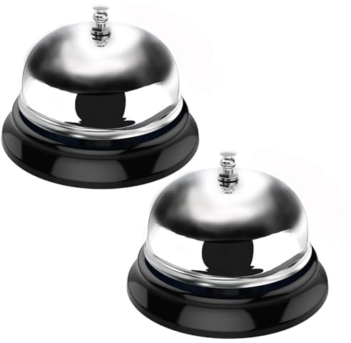 Ring klocka, serviceklocka middag skrivbordsklocka för porter kök restaurang bar hotellskolor (2-pack, silver)
