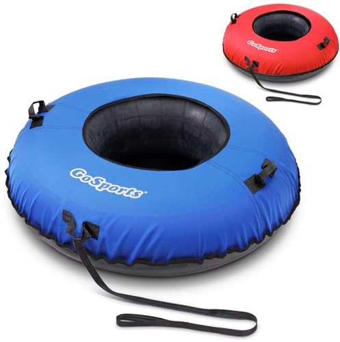 GoSports Hard Bottom Snow Tube with Premium Canvas Cover - 40 Inch Commercial Grade Sled - Blue