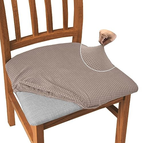 Granbest Juego de 4 fundas de asiento para silla de comedor de jacquard, muy elásticas, antipolvo, para comedor, cocina (juego de 4, color arena)