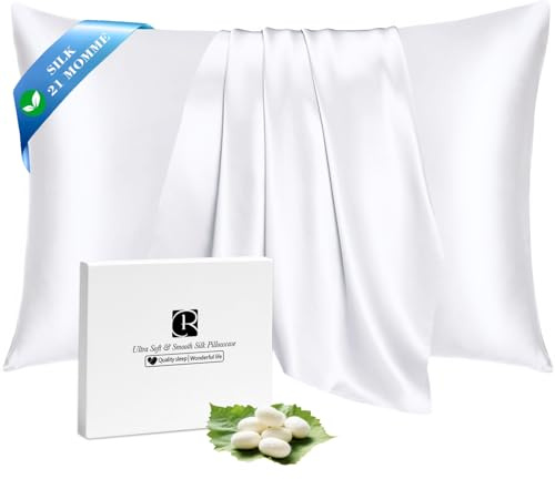 Ravmix 100% Silk Pillowcase for Hair and Skin 21Momme Both Sides Mulberry Silk Pillow Case with Hidden Zipper, 1PCS, Standard 50×75cm, Pure White