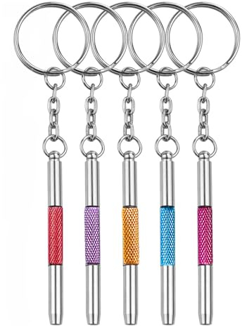 5 st reparationssats för glasögon precision 4-i-1 mini skruvmejslar set, solglasögon klocka leksak reparation med nyckelring, rostfritt stål legeringsverktyg, platt huvud, stjärnknappar, Hex(5 färger)