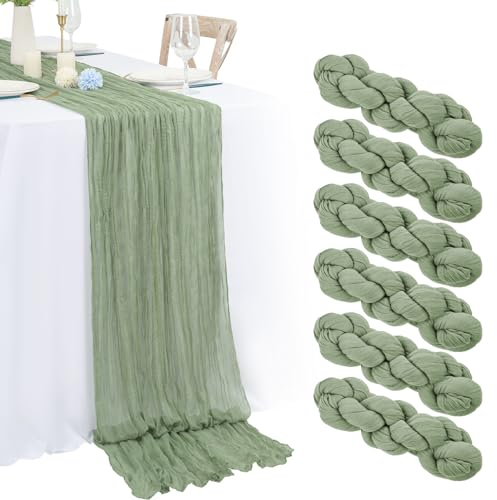 6 Stück Salbeigrün Seihtuch-Tischläufer, Rustikaler Gaze-Tischläufer 55x 180cm, Käsetuch Boho-Tischläufer Hochzeit Tischdecke für Hochzeitsfeier Brautparty Tischdekoration