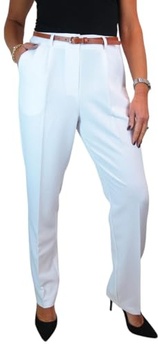 Paulo Due Smart Tailored Fit Pleated Trousers for Women UK Ladies Formal Office Trouser Lightweight Work Pants White 8-22 (16)