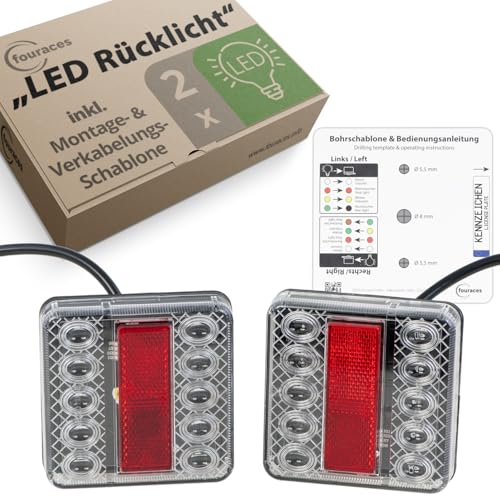 Fouraces LED Luces Traseras de Remolque - 2 Juegos Con Diagrama de Cableado y Luz de Matrícula, Accesorios, Lámparas Para Coche y Remolque