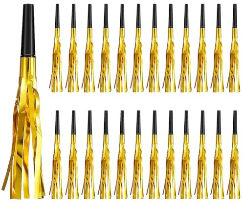 IHLOOTD 24 PCS Gold Tröten Kinder, Krachmacher,Party Tröte,Lustige Spielzeuge für Neujahr,Weihnachten,Kindergeburtstag Party (Gold)