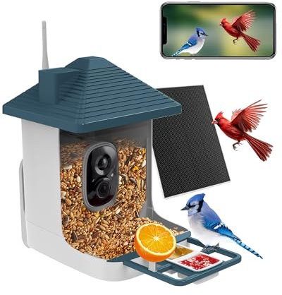Smart Bird Feeder with Camera,AI Identify Species,Bird House with Solar Powered,Instant Arrival Alerts,2K HD Capture Video Live View,Gift for Birds Lover (Indigo Blue)