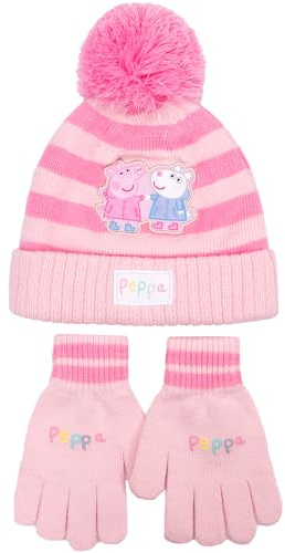 Peppa Pig Children's Winter Hat & Gloves Set Warm and Comfy Beanie Hat & Gloves Set for Girl Gift for Girls age 2-7