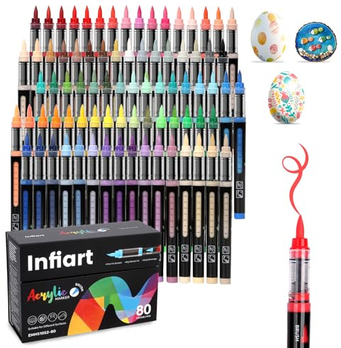 Infiart 80 Farben Acryl Farbe Marker Pinsel Spitze Automatische Tinte Steuerung Farbe Stifte Schnelltrocknen Acryl Marker Set für Weihnachten Dekorationen, Glas, Stein, Holz