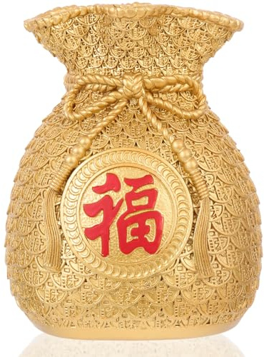 BESPORTBLE Florero de Resina Forma de Bolsa Suerte Dorada Jarrón Decorativo para Flores Secas y Arreglos Adorno para Hogar Oficina y Año Maceta de Mesa Elegante