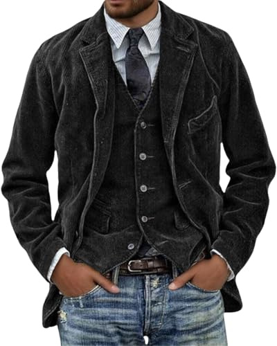 Veste Blazer Vintage en Velours côtelé pour Homme, Style Western, Noire, Taille XL. Idéale pour Le Travail ou Les Affaires.