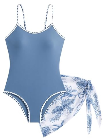 LIKCAISA Girls One Piece Swimsuits with Skirts Swimming Costume Adjustable Swimwear Beach Bathing Suit for Kids Girl Size 9 10 11 12 13 14 Years Gray Blue