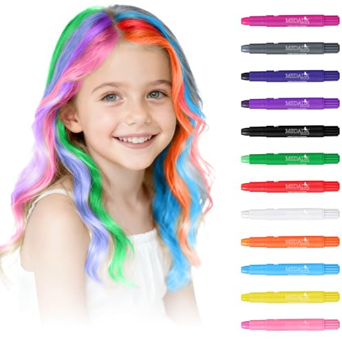 MSDADA 12 Color Hair Chalk for Girls - Birthday Christmas Gifts for Girl - Hair Stuff Accessories Washable Temporary Hair Color Dye Paint for Teen Girl