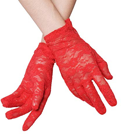 LassZone Brides White Vintage Mittens Black Elegant Hand-made Short Five-finger Ice Silk Lace Satin Gloves Soft Breathable Wedding Dress Jewelry for Dancing Parties Operas