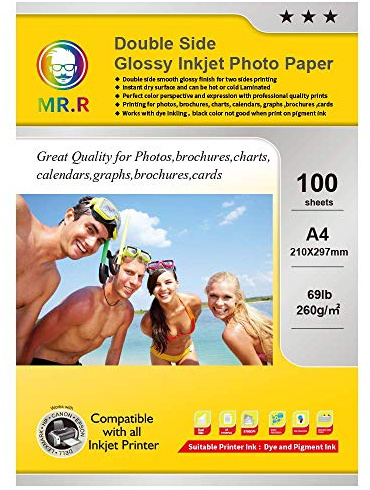 MR.R 260gsm 100 ark A4-storlek Dubbelsidigt glänsande bläckstråleskrivbart fotopapper Direkttorkande Vattentätt glänsande vita fotoark