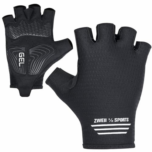 Zweii ½ Sports Herren Damen Fahrradhandschuhe Halbfinger Atmungsaktiv Freizeit Sommer Fahrradhandschuhe Gel Dämpfung Atmungsaktiv Anti-Rutsch Outdoor MTB Handschuhe (S, Schwarz - Weiß)