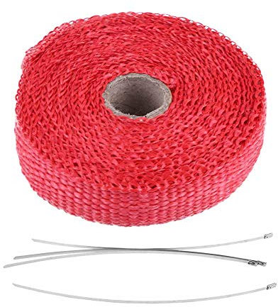 Enveloppe thermique d'échappement, 5 m de ruban isolant pour voiture avec 4 attaches de câble en acier inoxydable pour bande de protection thermique en fibre de verre de moto(Rouge)