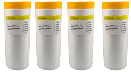 qiangxing abdeckfolie mit klebeband 4 Rollen 270cmx17m Folie mit Abdeckband/Klebefolie für die Dekoration Abdeckfolie mit klebeband folie masker…