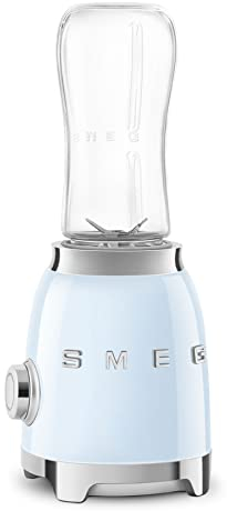 SMEG 50's Retro Style Personal Blender with Backlit Knob and Two 600 ML BPA Free bottles PBF01PBUS Pastel Blue