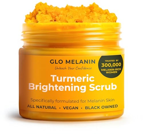 GLO Melanin Turmeric Scrub for Dark Spots, Brightening Inner Thighs Bikini Area Underarms, Natural Exfoliating Face