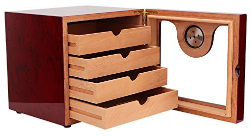 Cigarr Humidor Cigarr Box, Cedar Wood Cigarr Förvaringsbox med Luftfuktare Hygrometer 4 Lådor Cigar Humidors Box Cigarr Humidors Fodral Rymmer 100 Cigarrer, Present för Män