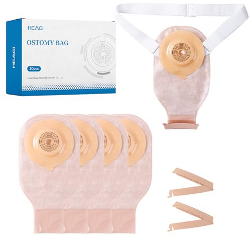 Heagimed Sacs de colostomie, 10pcs pochette souple convexe drainante en une pièce avec ceinture élastique pour peau inégale/stomie profonde, coupe à la taille, 15-45mm, boîte de 10
