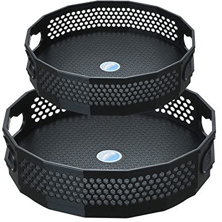 2 Pack Lazy Susan Turntable Cupboard Organiser, Rotating Spice Rack Plastic Condiment Holder for Kitchen Cabinet Countertop Storage(Black)