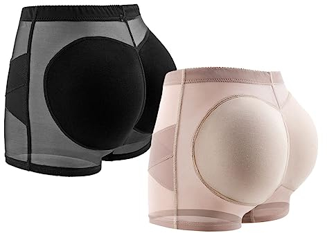 Moollyfox 2 Stück Damen Po Push Up Unterhose Höschen Butt Lifter Höschen Hip Enhancer Pads Shorts, Bauchweg Bauchkontrolle Höschen Hüft Enhancer Miederslips Unterwäsche Body Shaper Faja Shorts