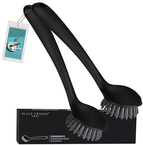 Black Sweden Home Cepillo Cocina Set de 2 - Cepillo Lavavajillas Antibacteria con Cerdas Duras - Ideal para Fregar Platos Pesados - Uso en Lavavajillas - Higiénico y Duradero - Negro