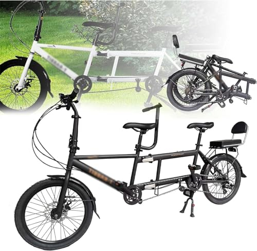 MAYFABD VéLo Tandem Pliable pour 3 Personnes VéLo Familial Adapté pour Deux Adultes Et Un Enfant MatéRiau en Acier à Haute Teneur en Carbone RéSistant à La Rouille Et Durable,Bleu