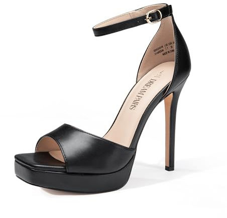 DREAM PAIRS Women's Stiletto High Heels Platform Ankle Strap Square Open Toe Dress Sexy Sandals,Size 8,Black-Pu,SDHS2431W