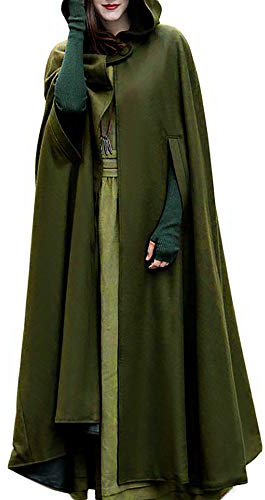 Cape en laine avec capuche pour femme - Vintage, Couleur unie, Poncho, Costume d'Halloween, Trench léger, Veste coupe-vent, Cardigan médiéval