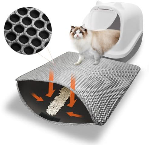 Phantasy Tappeto per Lettiera Gatto Doppio Strato Favo per Gatti, 30 x 45 cm, Design a Nido D'ape, Impermeabile EVA Tappetino Gatto, Design a Nido D'ape, Grigio