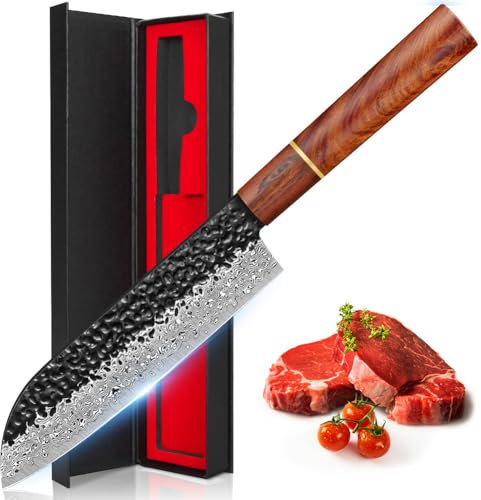 BILLION DUO Sharp Damascus Santoku Knife With Damascus Steel Blade, Rosewood Handle for Meat, Fruits, Vegetables - Professional Chef's Choice in Gift Box