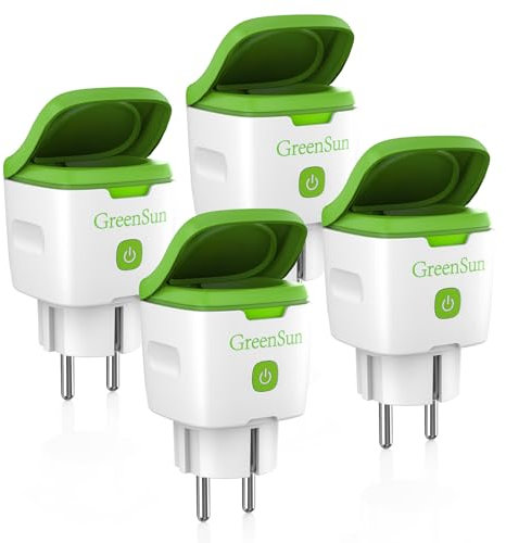 GreenSun enchufe Inteligente Medidor de Consumo Exterior 16A Programable Temporizador Control Remoto APP-Voz Compatible Alexa Google 4PCS