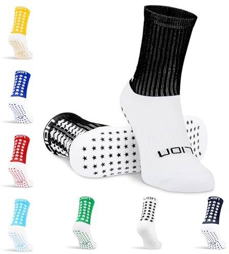 Lion Elite 2.0 Grip Socks – Non-Slip Football Socks with Dual Grip – Pairs with Sleeves, Adults & Kids Sizes, Colours To Match Team Kit - Black | Small