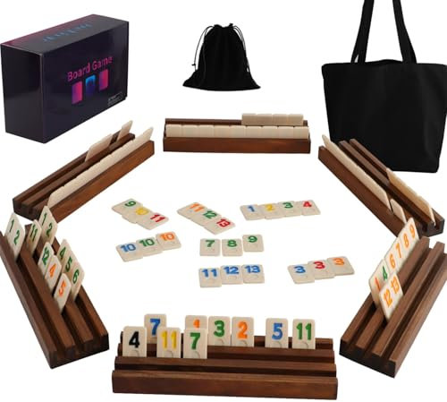 Dreamplay Gifts Rummy Cube Brettspiel, inklusive 160 Spielsteinen, 6 Holz-Steinehaltern, Kordelzug-Aufbewahrungsbeutel, Handtasche für alle Komponenten und Spielanleitung (Edition für 6 Spieler)