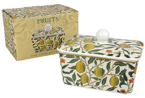 The Leonardo Collection Beurrier à fruits par William Morris | Beurrier élégant en céramique avec motif de fruits emblématiques | Parfait pour la table à manger ou la cuisine | Intemporel et