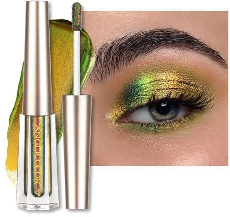 Anglicolor Ombretto camaleonte, ombretto liquido metallico, altamente pigmentato, a lunga durata, asciugatura rapida (101 verde oro)