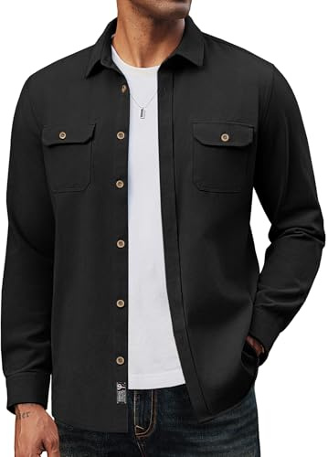 PJ PAUL JONES Shirt Jacket for Men Button Up Shirt Jacket Long Sleeve Cotton Twill Shacket for Work Cowboy Black 2XL
