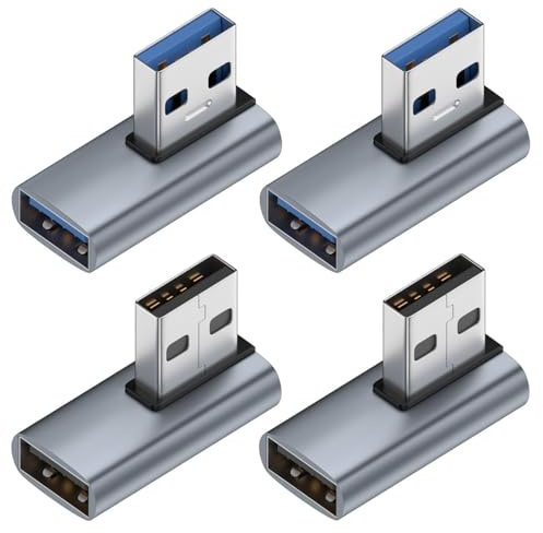 SHUBEIEUMI 4 Pièces Adaptateur USB 3.1 90 Degrés, Adaptateurs OTG d'angle USB, 90 Degrés à Angle Droit Mâle à Femelle Adaptateur, USB Coupleur pour PC, Ordinateur Portable(2 Gauche et 2 Droites)