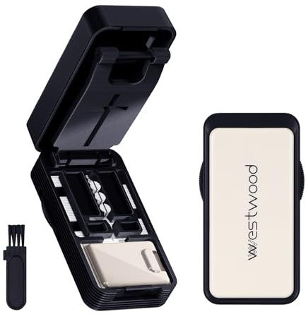 Freyeeti Einstellbar Tablettenteiler, tablettenschneider, Pillenteiler Mit versteckter Schneide Aus Edelstahl, Mit Aufbewahrungsfach und Bürste, für Alle Tabletten, teilt Pillen exakt, Schwarz