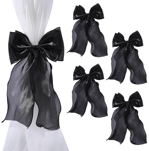 WEBEEDY 4 piezas de lazos franceses sedosos para cortinas negras. Cinta de Encaje para Adjuntar Cortinas Decorativas para el Hogar Dormitorio Decoración Gótica Accesorios de Ventana.